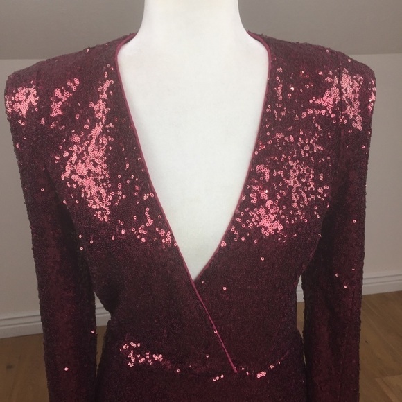 Fame and Partners Open Back Dark Red Sequin Midi Cocktail Dress Size 8 - Picture 5 of 13